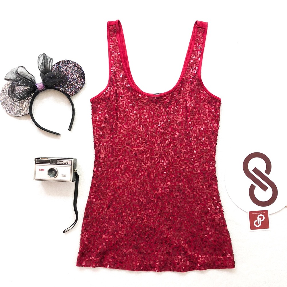 Express Red Sequin A Tank NWOT - Medium